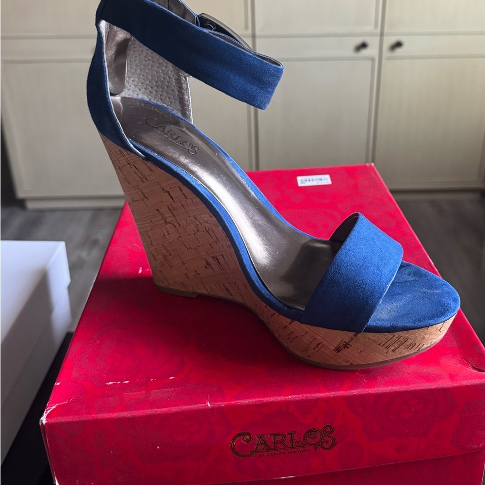 Carlos by Carlos Santana Blue Wedge Sandals with Cork Platform
